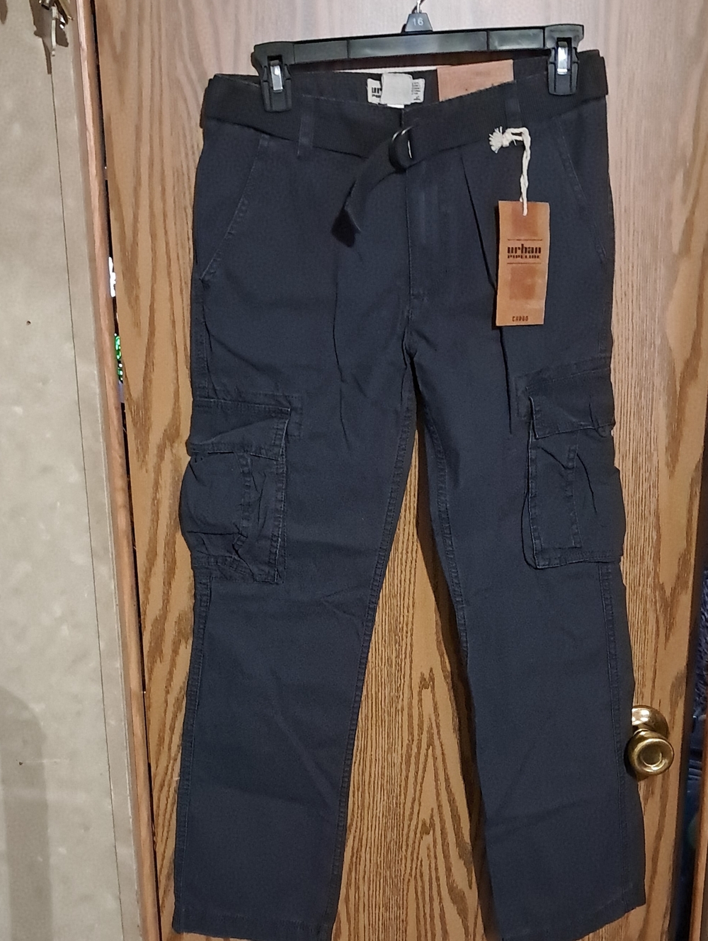 urban pipeline Men's Dark Blue Cargo Pants with Belt